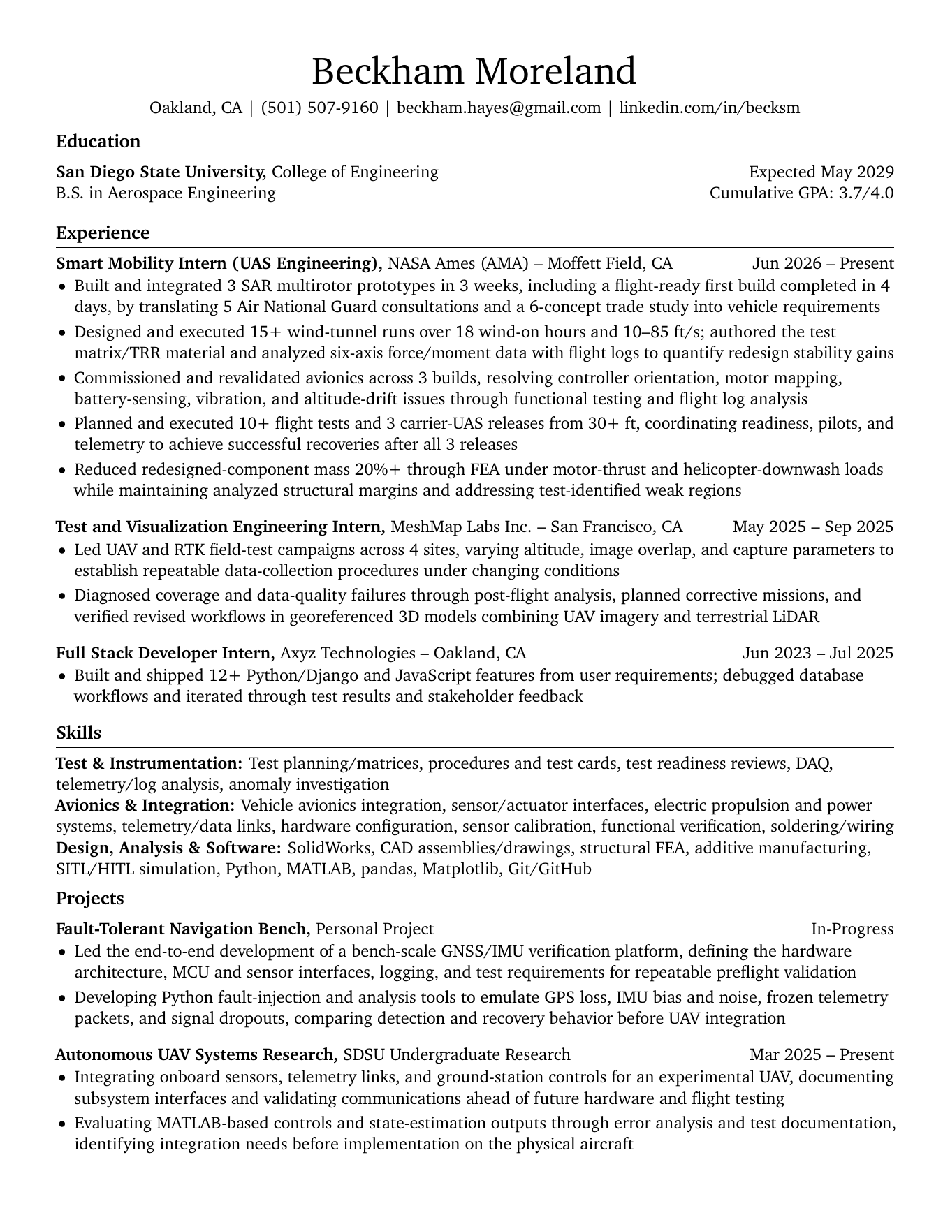 Preview of Beckham Moreland's general résumé